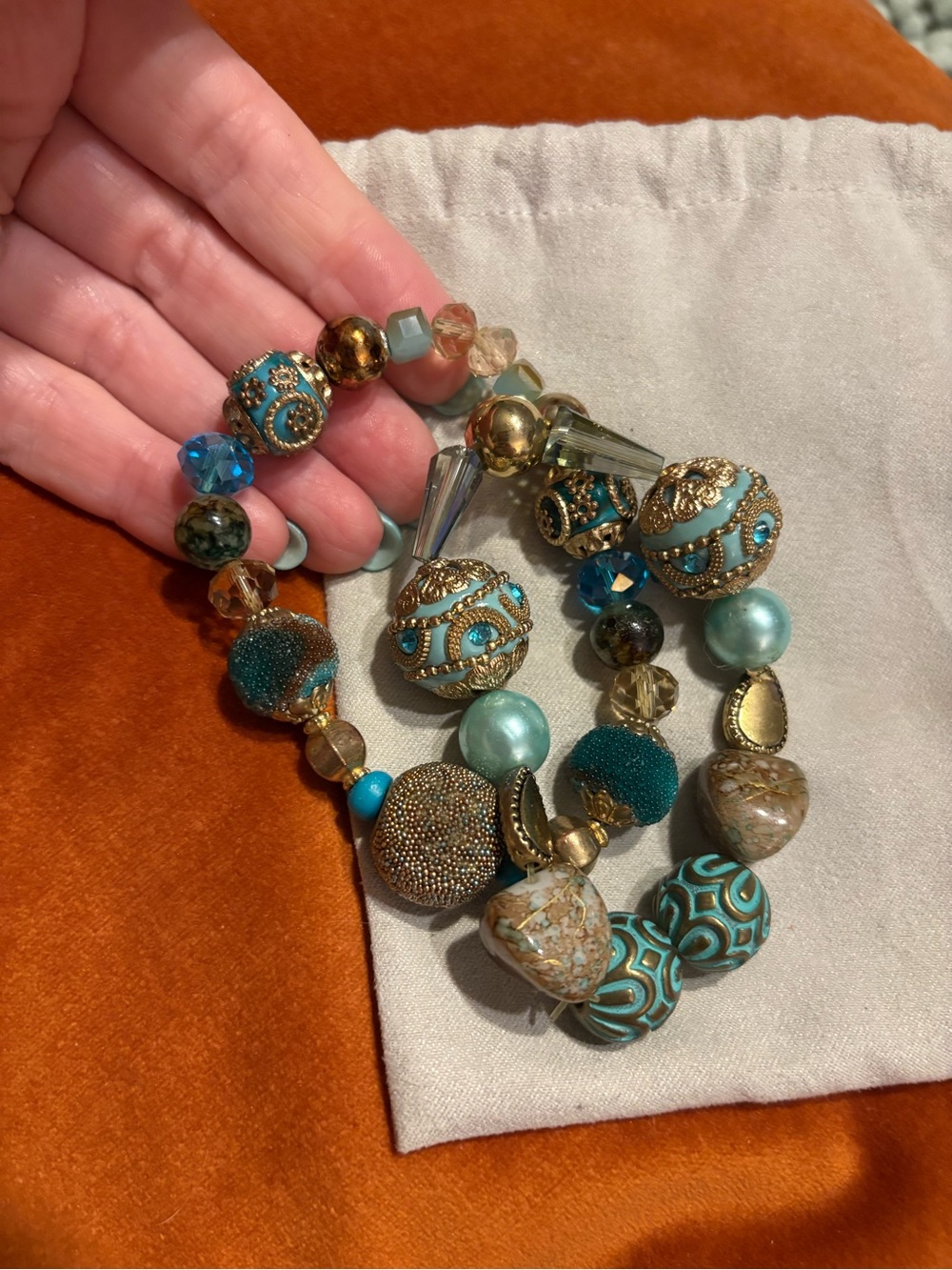 Turquoise & Gold Beaded Statement Bracelets